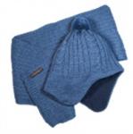 Комплект детский шапка+шарф с косами, цвет джинс. 60% шерсть мериносов, 40% поликолон (РР)