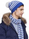 Комплект подростковый шапка+шарф, цвет сине-белая полоска. 100% шерсть мериносов
