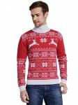 Свитера Merino Wool   состав: 100% Merino Wool теплый мужской свитер плотной вязки с высоким воротом, цвет красный с белым орнаментом (олени)