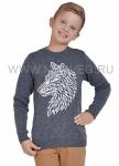 теплый свитер плотной вязки с добавлением шерсти альпаки  цвет серый с головой волка