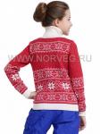 теплый свитер плотной вязки  цвет красный с белым орнаментом (олени)
