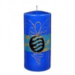 Свеча парафиновая "Синильга" цилиндрическая синяя с ручной росписью парафином, 15см
