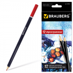 Карандаши цветные BRAUBERG Artist line, 12 цв., трехгранные, черный корпус, высшее качество, 180596