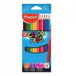 Карандаши цветные MAPED (Франция) "Color Pep's", 12 цв, трехгранные, заточенные, европодвес, 183212