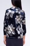 Блуза 457 Велюр цветной, темно-синий/лилии