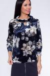 Блуза 457 Велюр цветной, темно-синий/лилии