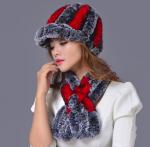 Набор из шапки с козырьком и шарфа из меха кролика цветные HXM031