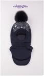 Шапка -шлем детская с утеплителем на х/б подкладке, с меховым помпоном на кнопке.