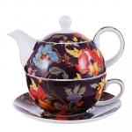MILLIMI Ботаника бордо Чайный набор "Эгоист", чайник 420мл, чашка 300мл., блюдце 15см., костяной фар