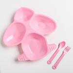 Набор для кормления: тарелка, вилка, ложка, цвет розовый