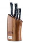 9925 GIPFEL Набор ножей LAFFI BLACK из 5шт. на деревянной подставке (нож поварской, нож разделочный, нож для нарезки хлеба, нож универсальный, нож для овощей). Материал лезвия: сталь X50CrMoV15, полирование зеркальное. Материал ручки: сталь, древеснослоис