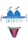 Розово-синий купальник бикини с бахромоой на лифе