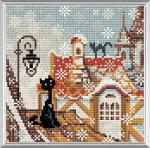 Алмазная мозаика "Город и кошки. Зима"