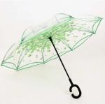 Зонт-наоборот антизонт прозрачный с кнопкой Зеленые цветы