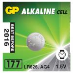 Батарейка GP Alkaline, 177 (G4, LR626), алкалиновая, 1 шт, в блистере (отрывной блок), 177-2CY