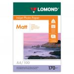 Фотобумага для струйной печати А4, 170 г/м2, 100 листов, двухсторонняя матовая, LOMOND, 0102006