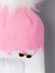 Шапка-шлем вязаная для деквочки с помпоном, стразы, очки, светло-розовый