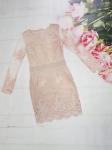 Платье с прозрачными рукавами гипюр на подкладке пудра H112