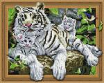 3D Алмазная мозаика, 40х50, круглые стразы TSGJ 1031 Белая тигрица с тигрятами++
