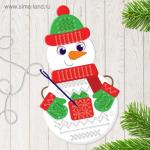 Вышивка пряжей "Снеговик" на картоне с пластиковой иглой