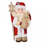 Фигура декоративная "Дед Мороз с подарком", дерево, текстиль, керамика, 33см