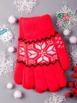 Перчатки детские двойной вязки с орнаментом снежинка, красный