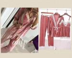 Пижама велюр 3 в 1 топ, кардиган и брюки pink S30