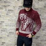 Мужской свитер с медведем бордо 909