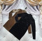 Велюровое платье с бусинками черное KH110