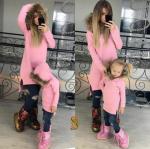 ТУника с мехом на капюшоне серия мама-дочка МАМА розовая KH110