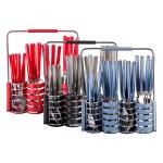 5244 Kamille Набор столовых приборов 25 пр. с пластиковыми ручками на подставке(синий, серый, красный)