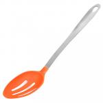 Акция20% Ложка гарнирная для тефлоновой посуды пластмассовая "Оранж"  35см, ручка из нержавеющей стали, с прорезями (Китай)