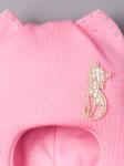 Шапка-шлем вязаная для девочки с ушками, кошечка со стразами, светло-розовый