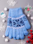 Перчатки детские двойной вязки с орнаментом снежинка, голубой