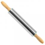 Скалка из нержавеющей стали 43х5см, с деревянными ручками, в цветной коробке (Китай)