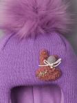 Шапка-шлем вязаная для девочки с помпоном, нашивка ангел, фиолетовый