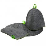 Комплект банный из войлока 3 предмета: шапка, рукавица, коврик, серый (Россия)