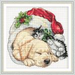 Набор для вышивания "DIMENSIONS" 08826   "Щенок и котенок рождественским утром"