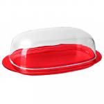 Масленка пластмассовая "Кристалл" 19х10х6 см, прозрачная крышка, красный (Россия)