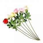 Цветок искусственный в виде ветки с розами, пластик, полиэстер, 64 см, 6 цветов