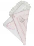 Зимний конверт-одеяло на выписку "Империя" нежно-розовый атлас с белым кружевом и большой короной на липучке без пледа