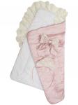 Зимний конверт-одеяло на выписку "Неаполитания" утренняя роза с молочным кружевом и бантом без пледа