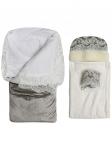 Зимний Конверт-одеяло на выписку "Герцог" (серый с молочным кружевом и стразами на молнии)