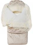 Зимний Конверт-одеяло на выписку "Герцог" (бежевый с молочным кружевом и стразами на молнии)