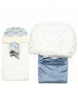 Зимний Конверт-одеяло на выписку "Блюмарим" (голубой с молочным кружевом и стразами на молнии)