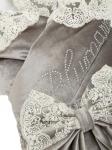 Зимний Конверт-одеяло на выписку "Блюмарим" (серый с молочным кружевом, стразами и бантом) без пледа