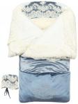 Зимний Конверт-одеяло на выписку "Герцог" (голубой с молочным кружевом и стразами на молнии)