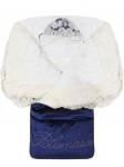 Зимний конверт-одеяло на выписку "Блюмарим" (темно-синий с молочным кружевом и стразами на молнии)