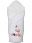 Зимний конверт-одеяло на выписку "Принцесса фламинго" (белое, принт без кружева) без пледа