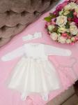 Комплект на выписку "Принцесса" комбинезон и платье с молочной юбочкой и блестками